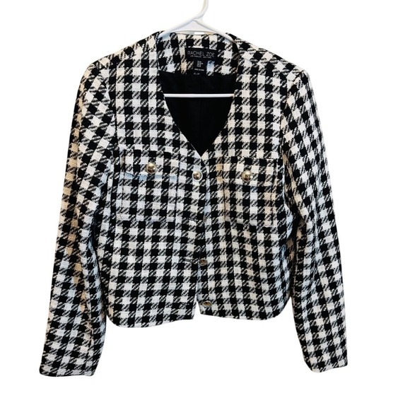 Rachel Zoe Jackets & Blazers - Rachel Zoe Black White Houndstooth Tweed Blazer Jacket Womens Size Medium